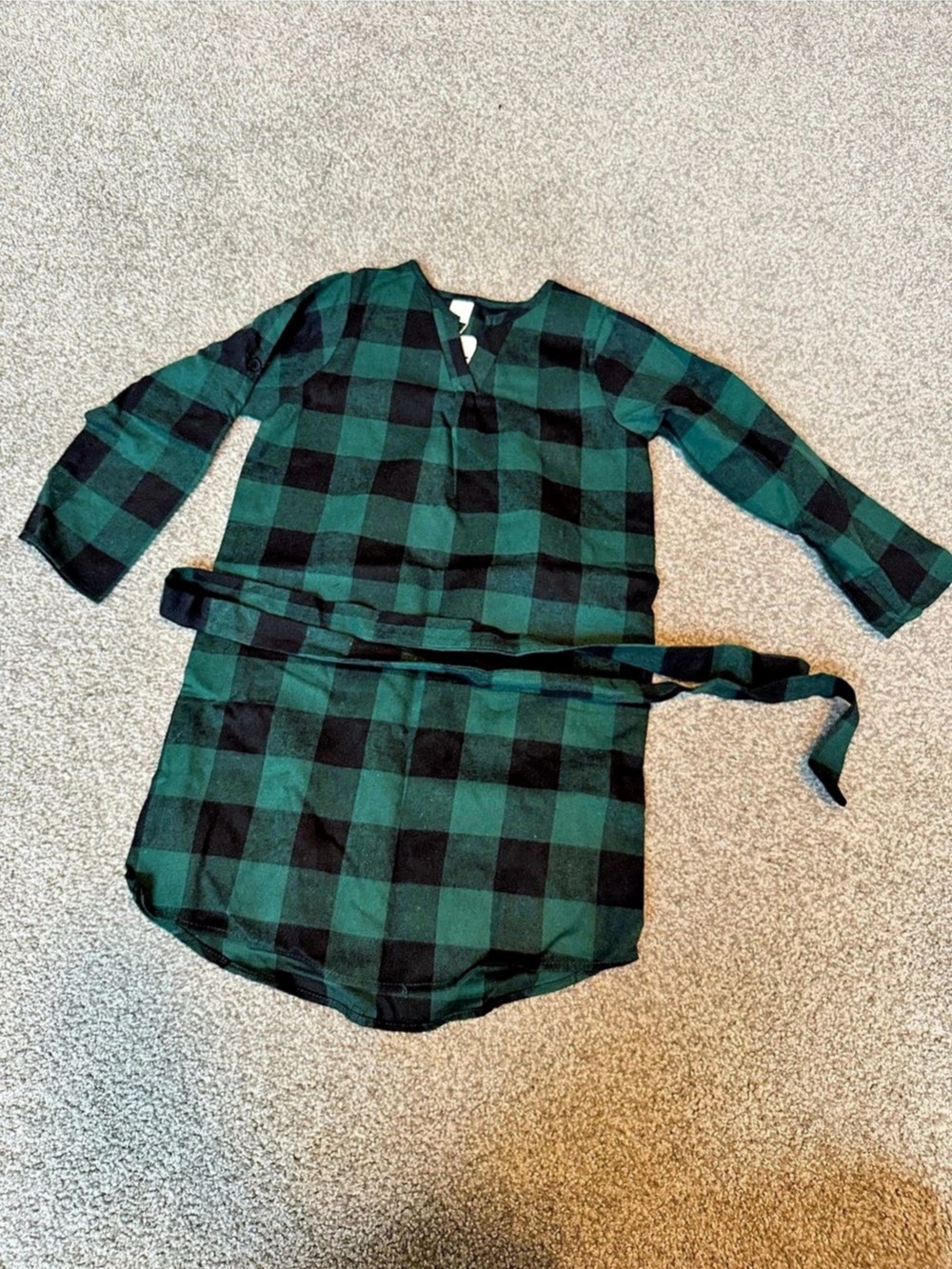 Christmas Plaid Green & Black Size juniors 25Small NWT tunic dress with tie wais